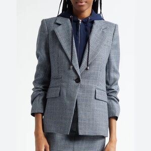 Veronica Beard Battista Houndstooth Check Virgin Wool Jacket with Hooded Dickey.